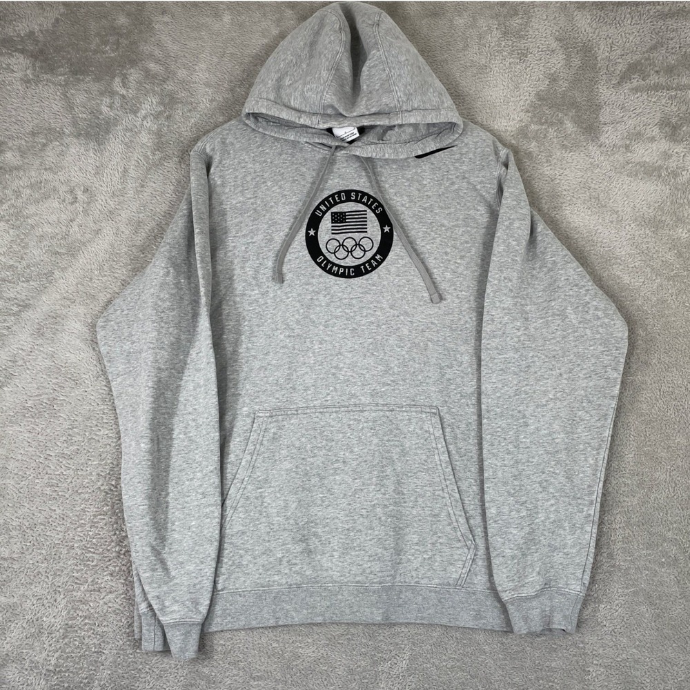 Nike United States Olympic Team Hoodie Mens Large Gray Graphic Logo Fleece